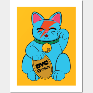 Maneki Neko - Lucky Cat - Blue Posters and Art